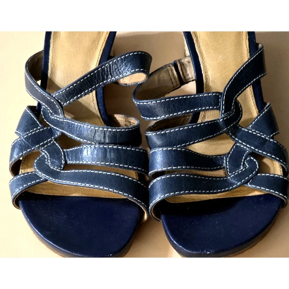 NURTURE Women's Leather Platform Wedge Espadrille‎ Slide Sandals Size 8.5M Blue